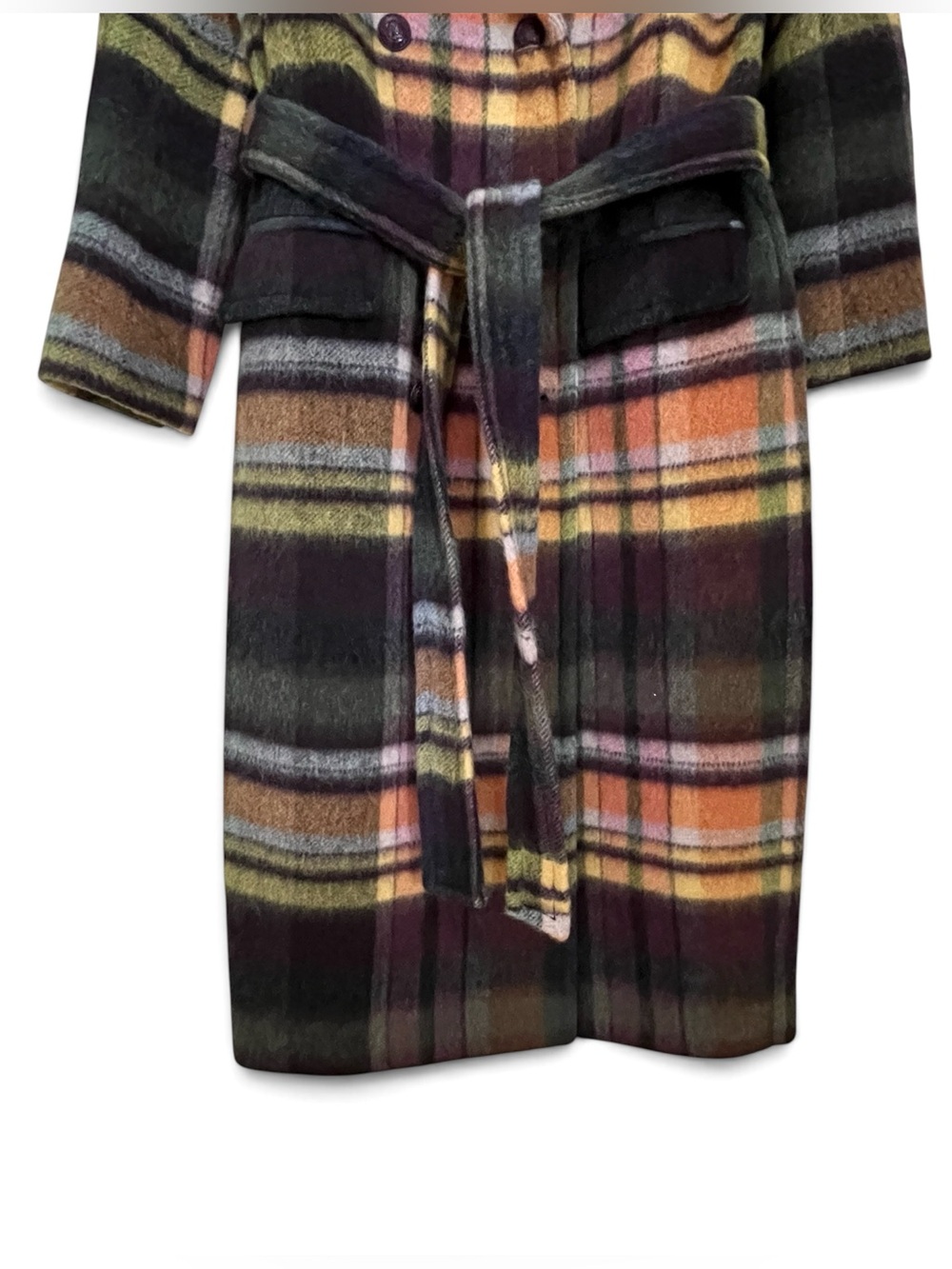 🔴SALE🔴 L'AGENCE Olina Plaid Wool Trench Coat Belted Double Breasted Italian - Picture 3 of 14
